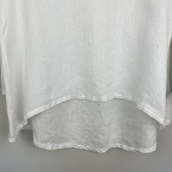 Brynn Walker Linen Top Womens XXS White Ruffle Sleeve Oversized Lagenlook Hi Low - Picture 7 of 10